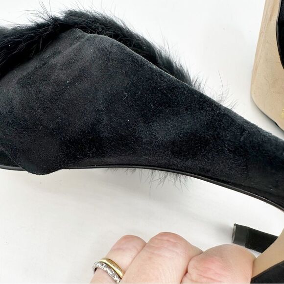 Louise Et Cie Halloway Rabbit Fur Stiletto Heel Mule Sandals Black Size 8.5 - Picture 9 of 13